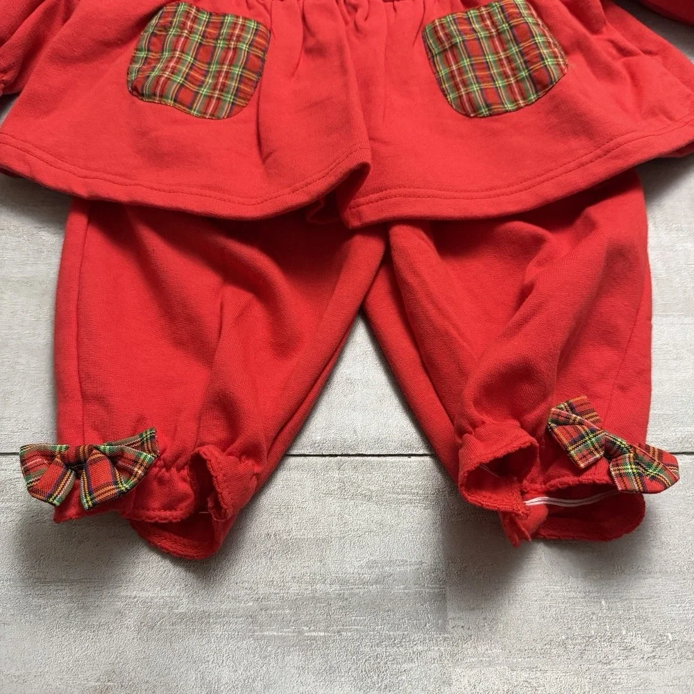 NWOT All Mine Christmas Baby 12 months 2 Piece Outfit Embroidered Tree Plaid Red